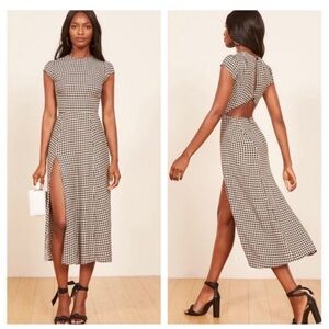 Reformation Gavin midi short sleeve dress size 4 small in gingham print checkers